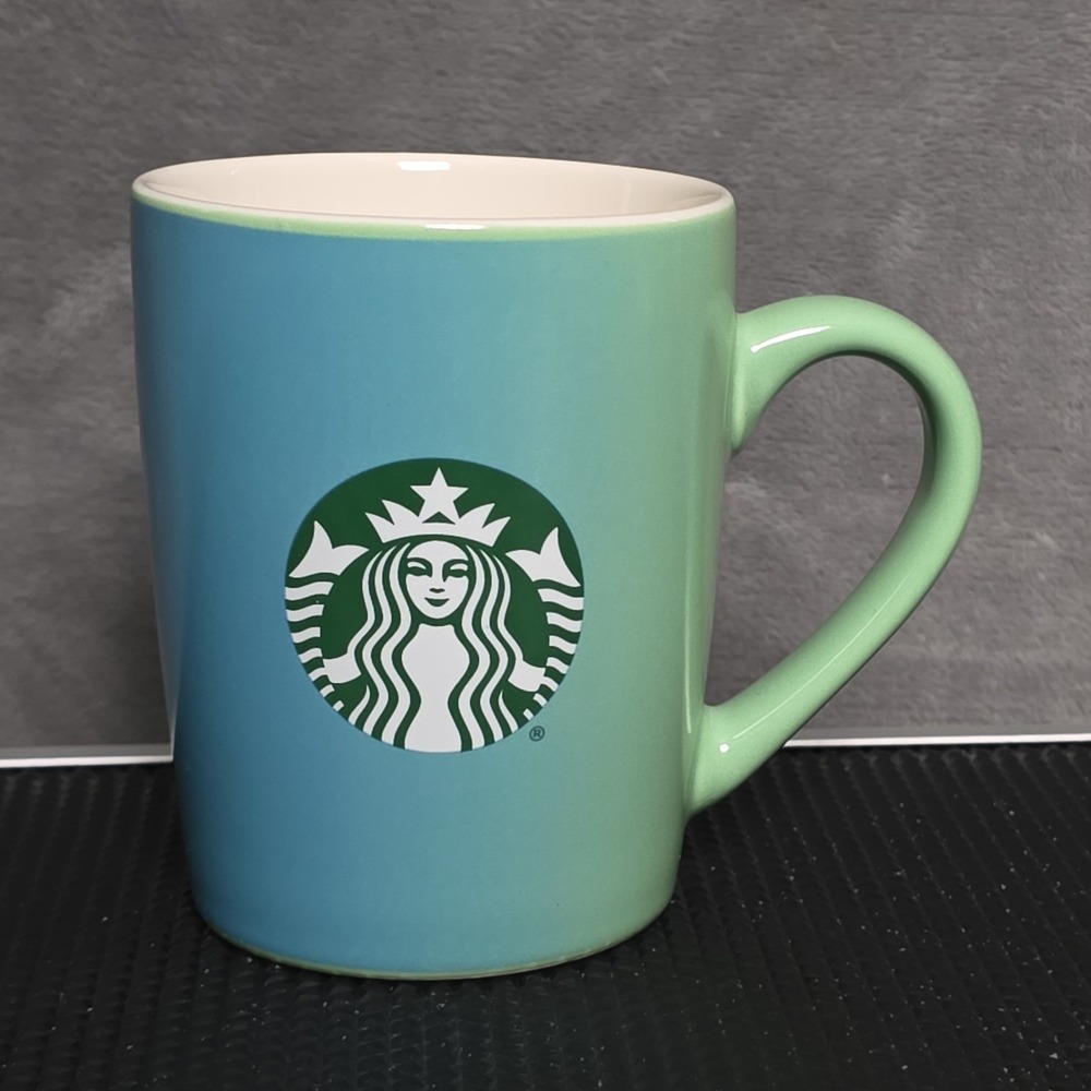 Starbucks 2021 10oz Two Tone Gradient Teal & Aqua Blue Coffee Mug Tea Ceramic